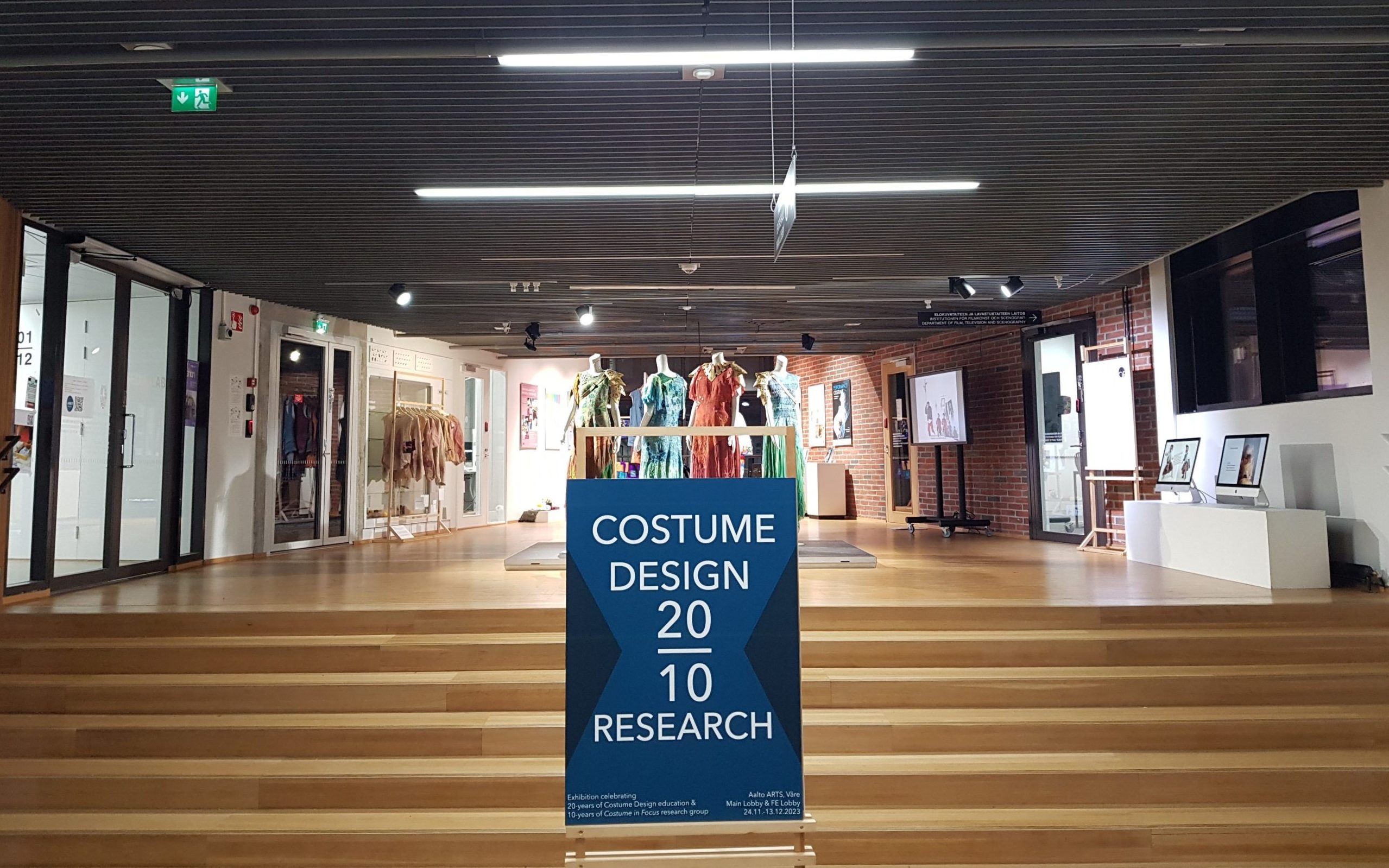 exhibition sign for Costume design 20-10 Research event at Aalto University